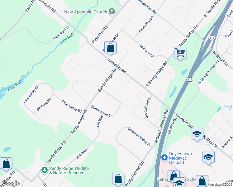 map of restaurants, bars, coffee shops, grocery stores, and more near 64 Sycamore Way in Doylestown