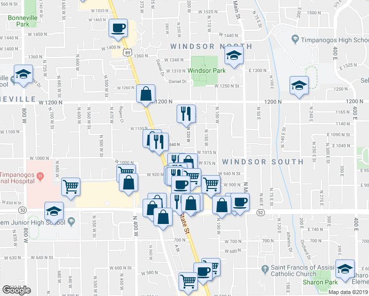 map of restaurants, bars, coffee shops, grocery stores, and more near 237 West 1030 North in Orem