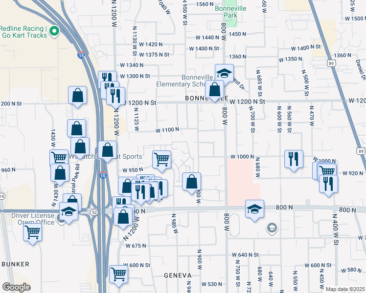 map of restaurants, bars, coffee shops, grocery stores, and more near 930 West 965 North in Orem
