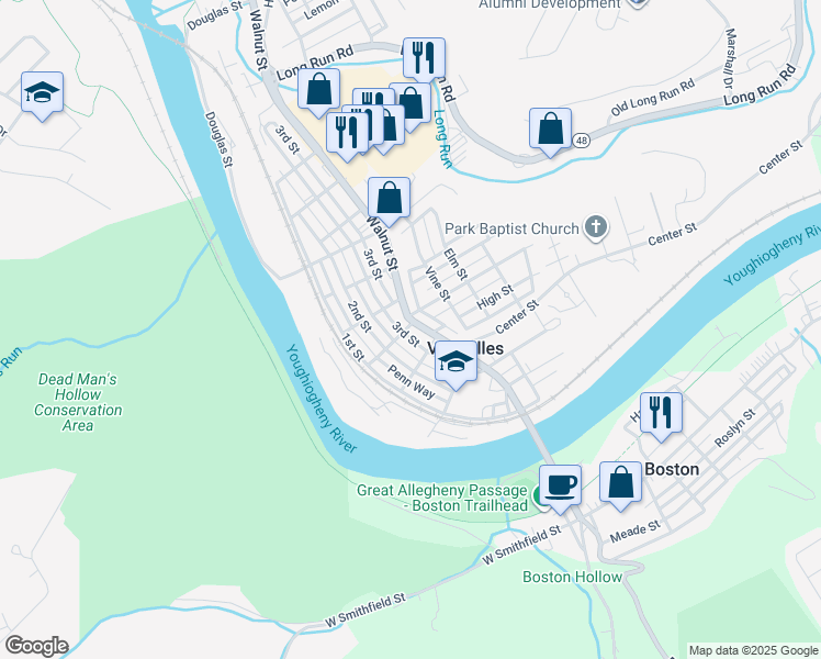 map of restaurants, bars, coffee shops, grocery stores, and more near 4920 3rd Street in McKeesport