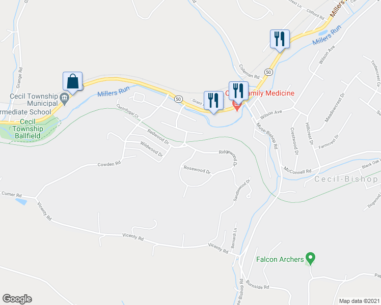 map of restaurants, bars, coffee shops, grocery stores, and more near 308 Rosewood Drive in McDonald