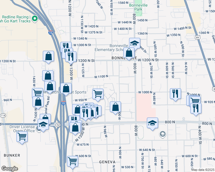 map of restaurants, bars, coffee shops, grocery stores, and more near 930 West 965 North in Orem