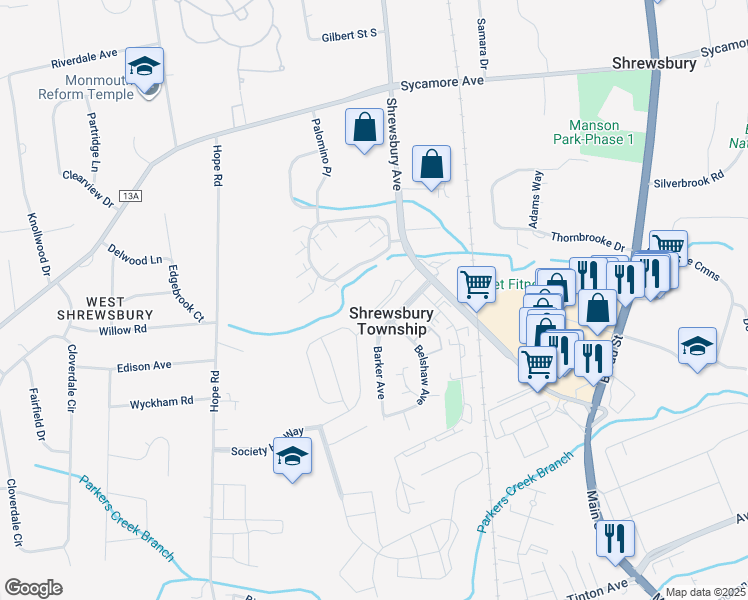 map of restaurants, bars, coffee shops, grocery stores, and more near 864 Shrewsbury Avenue in Tinton Falls
