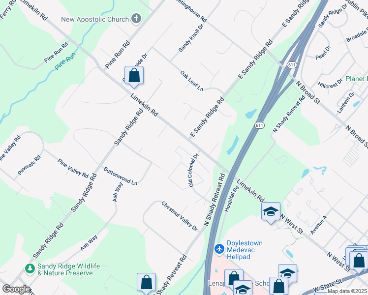map of restaurants, bars, coffee shops, grocery stores, and more near 71 Constitution Avenue in Doylestown