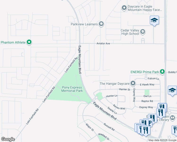 map of restaurants, bars, coffee shops, grocery stores, and more near 854 East Cliffrose Drive in Eagle Mountain