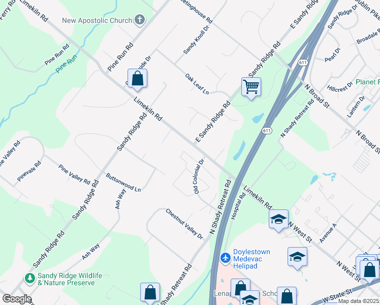 map of restaurants, bars, coffee shops, grocery stores, and more near 29 Constitution Avenue in Doylestown