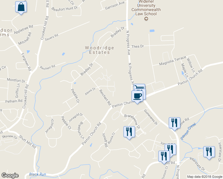 map of restaurants, bars, coffee shops, grocery stores, and more near 1003 Cherrington Drive in Harrisburg