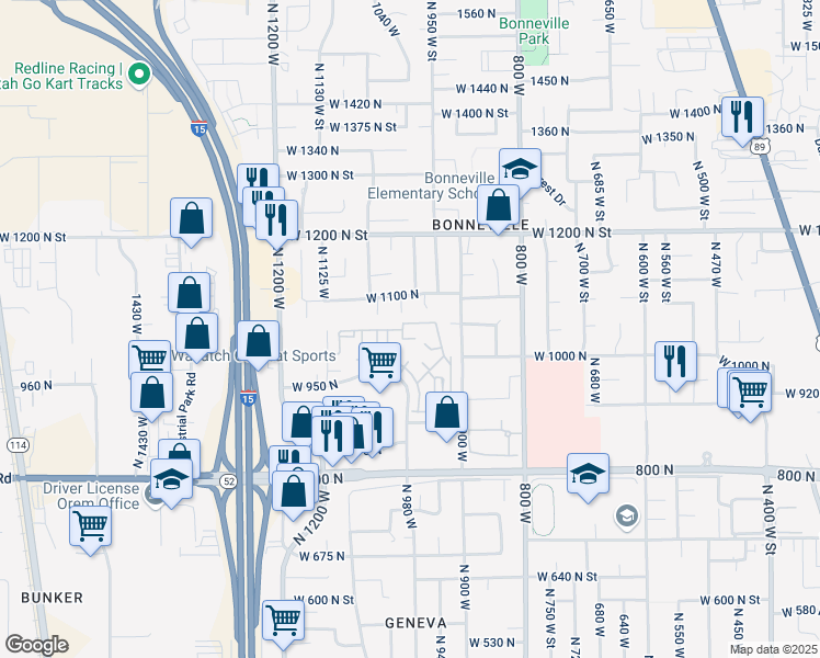 map of restaurants, bars, coffee shops, grocery stores, and more near 1067 North 1005 West Street in Orem
