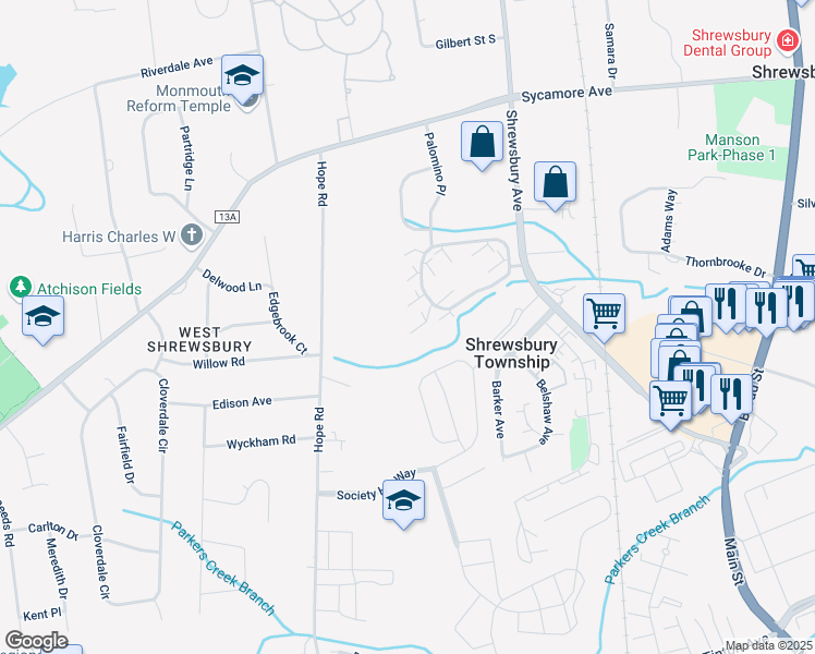 map of restaurants, bars, coffee shops, grocery stores, and more near 23 Gloria Court in Tinton Falls