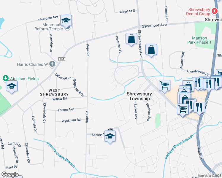 map of restaurants, bars, coffee shops, grocery stores, and more near 23 Gloria Court in Eatontown