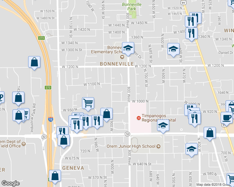 map of restaurants, bars, coffee shops, grocery stores, and more near 865 West 1050 North Street in Orem