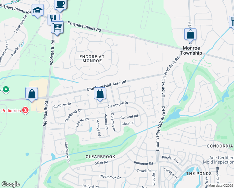 map of restaurants, bars, coffee shops, grocery stores, and more near 327A Quinton Drive in Monroe Township