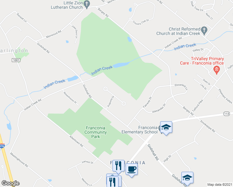 map of restaurants, bars, coffee shops, grocery stores, and more near 587 Oakmont Drive West in Telford