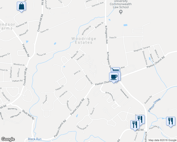 map of restaurants, bars, coffee shops, grocery stores, and more near 1108 Cherrington Drive in Harrisburg