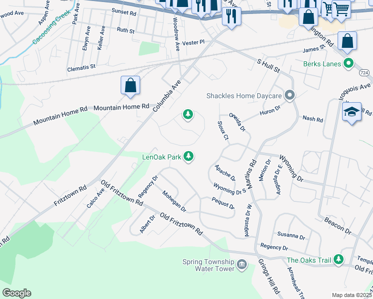 map of restaurants, bars, coffee shops, grocery stores, and more near 50 Michigan Drive in Sinking Spring