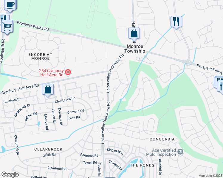 map of restaurants, bars, coffee shops, grocery stores, and more near 10 Benjamin Franklin Drive in Monroe Township