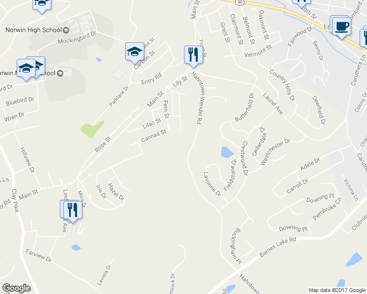map of restaurants, bars, coffee shops, grocery stores, and more near 680 Hahntown-Wendel Road in Irwin