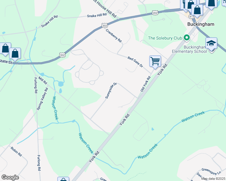 map of restaurants, bars, coffee shops, grocery stores, and more near 4257 Sunnyside Drive in Doylestown