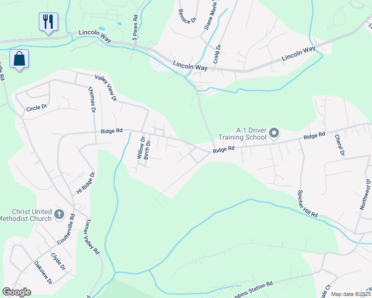 map of restaurants, bars, coffee shops, grocery stores, and more near 13640 Ridge Road in Irwin