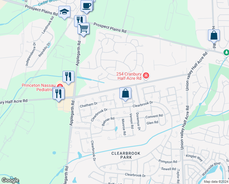 map of restaurants, bars, coffee shops, grocery stores, and more near 148C Maclura Plaza in Monroe Township
