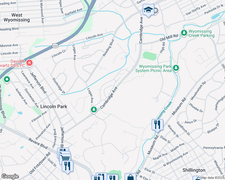 map of restaurants, bars, coffee shops, grocery stores, and more near 2037 Meadow Glen in Wyomissing