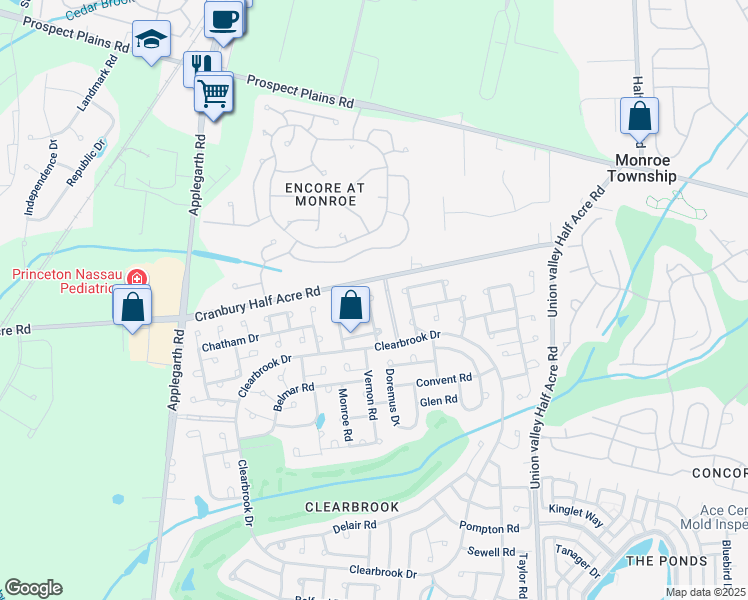 map of restaurants, bars, coffee shops, grocery stores, and more near 196 Newport Road in Monroe Township