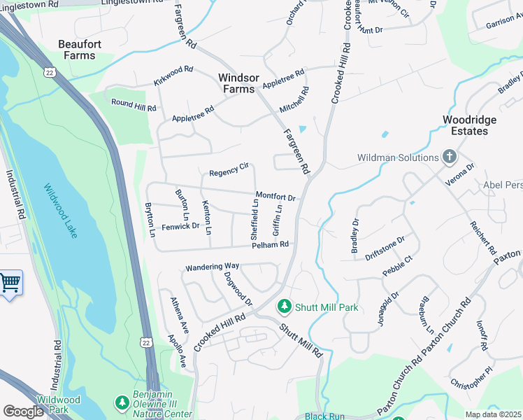map of restaurants, bars, coffee shops, grocery stores, and more near 3817 Sheffield Lane in Harrisburg