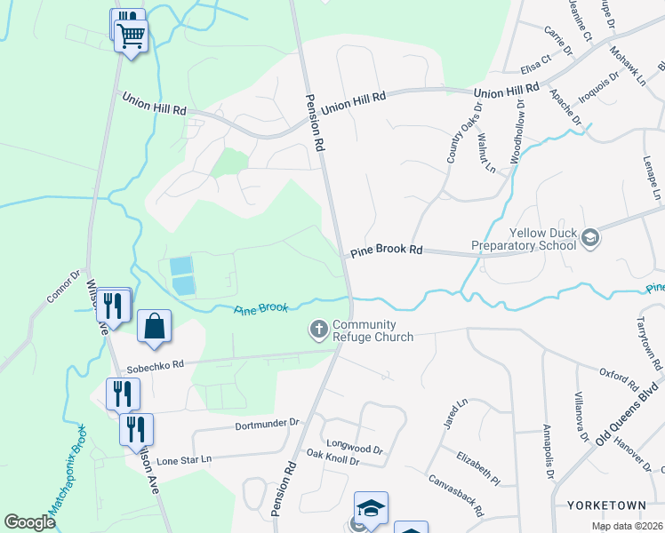 map of restaurants, bars, coffee shops, grocery stores, and more near 103 Pension Road in Manalapan Township