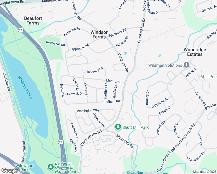 map of restaurants, bars, coffee shops, grocery stores, and more near 3817 Sheffield Lane in Harrisburg