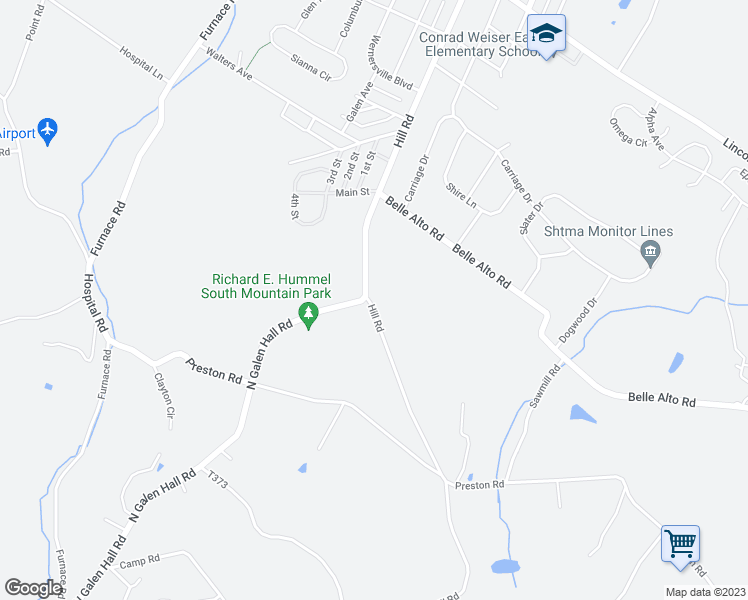 map of restaurants, bars, coffee shops, grocery stores, and more near 809 Hill Road in Wernersville