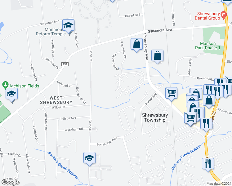 map of restaurants, bars, coffee shops, grocery stores, and more near 9 Helene Court in Tinton Falls