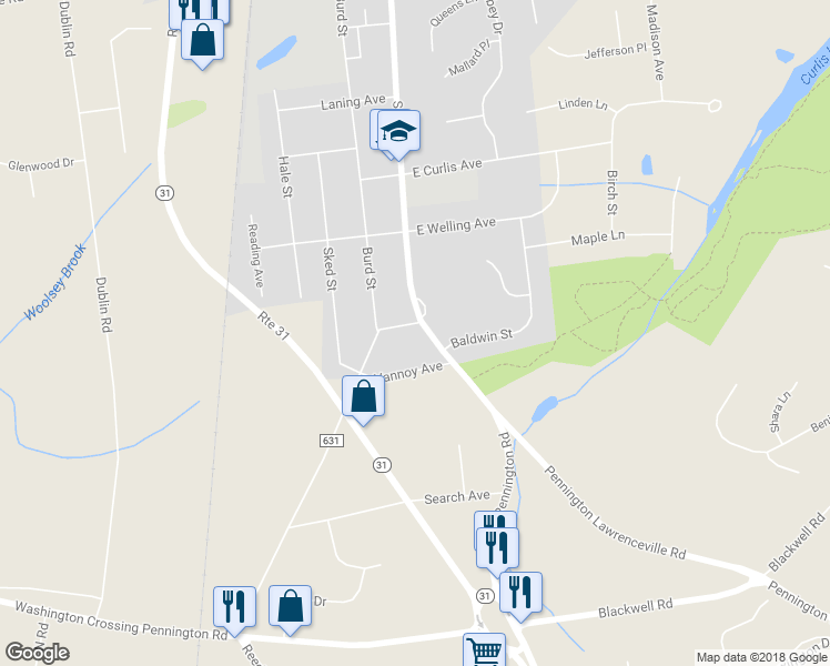 map of restaurants, bars, coffee shops, grocery stores, and more near 4 Ingleside Avenue in Pennington