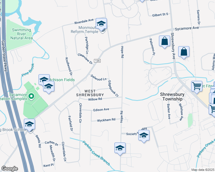 map of restaurants, bars, coffee shops, grocery stores, and more near 9 Timothy Lane in Tinton Falls