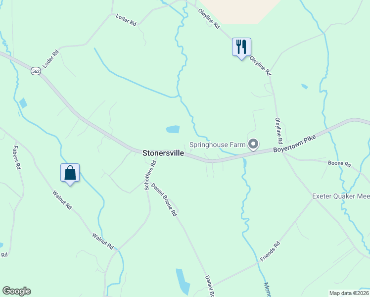map of restaurants, bars, coffee shops, grocery stores, and more near 5741 Boyertown Pike in Birdsboro