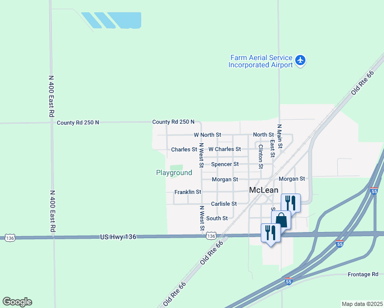 map of restaurants, bars, coffee shops, grocery stores, and more near 419 West Charles Street in McLean