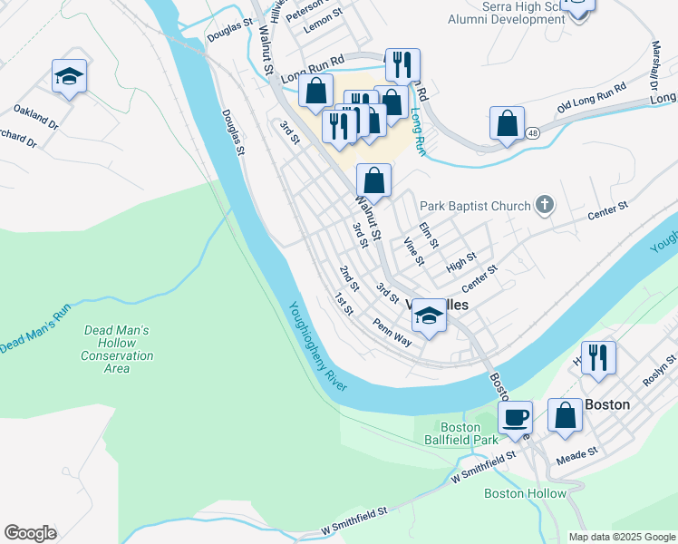 map of restaurants, bars, coffee shops, grocery stores, and more near 4708 2nd Street in McKeesport