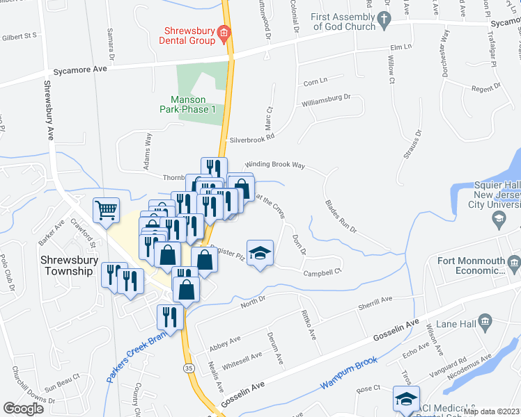 map of restaurants, bars, coffee shops, grocery stores, and more near 39 Avenue of the Common in Shrewsbury