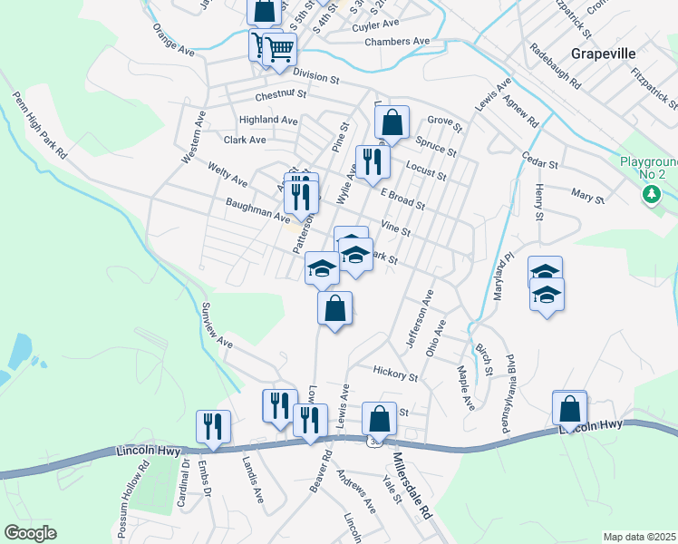 map of restaurants, bars, coffee shops, grocery stores, and more near 1000 Lowry Avenue in Jeannette