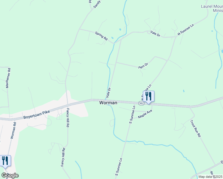 map of restaurants, bars, coffee shops, grocery stores, and more near 10 Vale Drive in Boyertown
