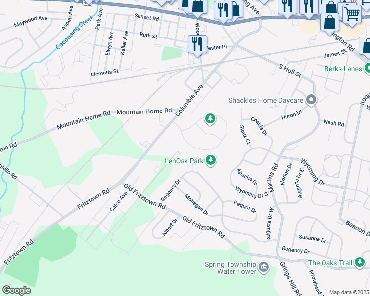 map of restaurants, bars, coffee shops, grocery stores, and more near 30 Michigan Drive in Sinking Spring