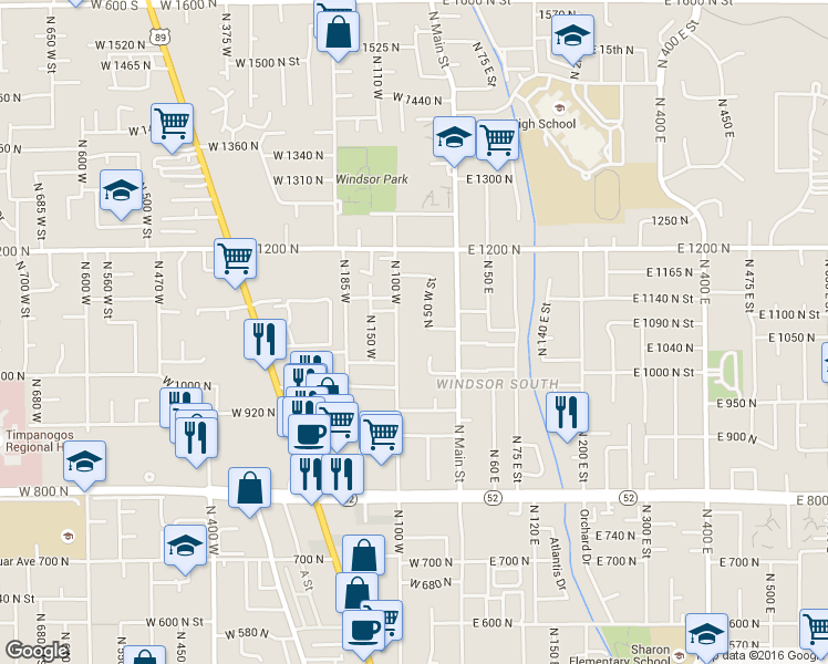 map of restaurants, bars, coffee shops, grocery stores, and more near 1060 North 100 West in Orem