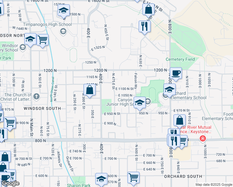 map of restaurants, bars, coffee shops, grocery stores, and more near 489 East 1050 North in Orem