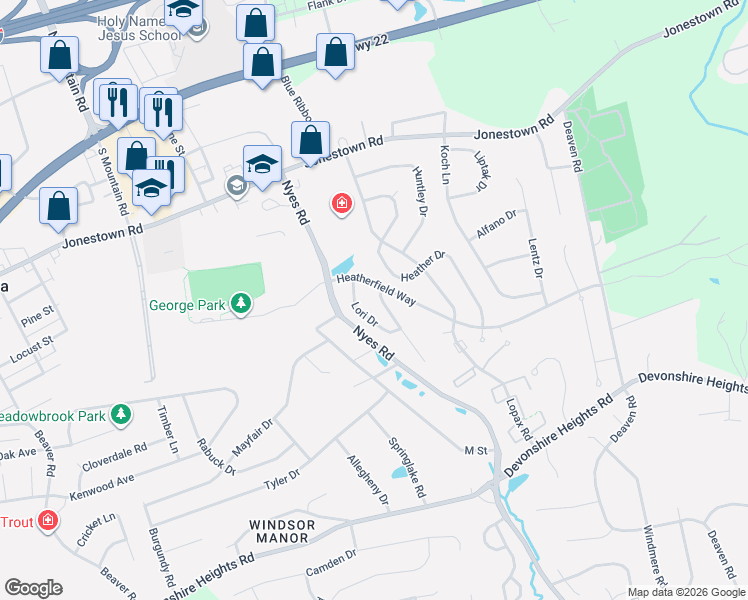 map of restaurants, bars, coffee shops, grocery stores, and more near 302 Mollie Drive in Harrisburg