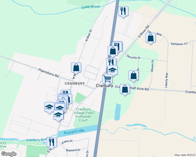 map of restaurants, bars, coffee shops, grocery stores, and more near 8 Ryan Road in Cranbury