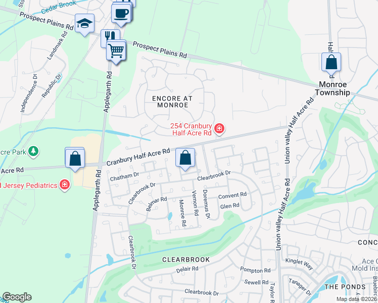 map of restaurants, bars, coffee shops, grocery stores, and more near 193A Newport Road in Monroe Township