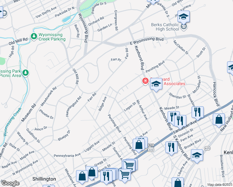 map of restaurants, bars, coffee shops, grocery stores, and more near 2 Nassau Court in Reading