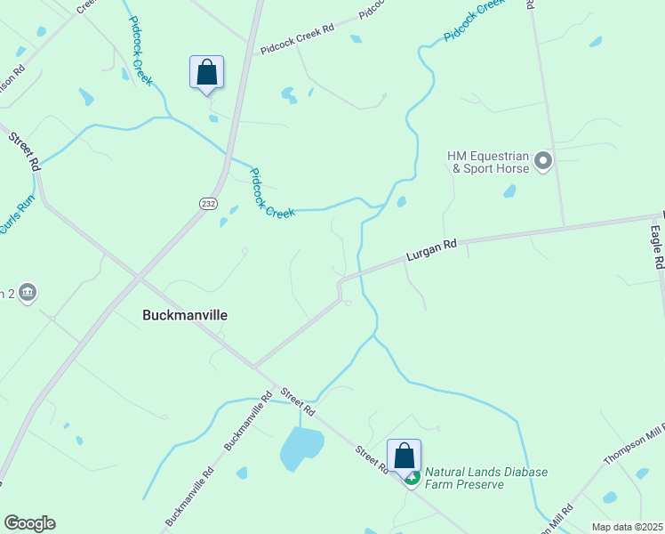 map of restaurants, bars, coffee shops, grocery stores, and more near 287 Lurgan Road in New Hope