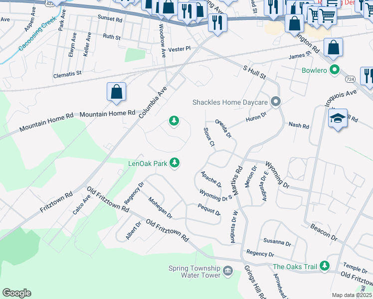 map of restaurants, bars, coffee shops, grocery stores, and more near 66 Michigan Drive in Sinking Spring