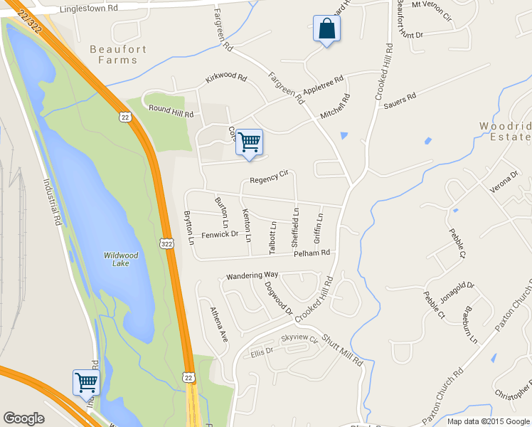 map of restaurants, bars, coffee shops, grocery stores, and more near 1406 Harcourt Dr in Harrisburg