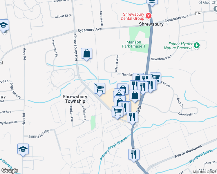 map of restaurants, bars, coffee shops, grocery stores, and more near 5 Meridian Way in Shrewsbury